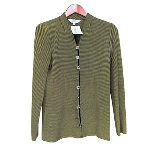 Exclusively Misook Womens Button Up Career Sweater Jacket Striped Green Size XS